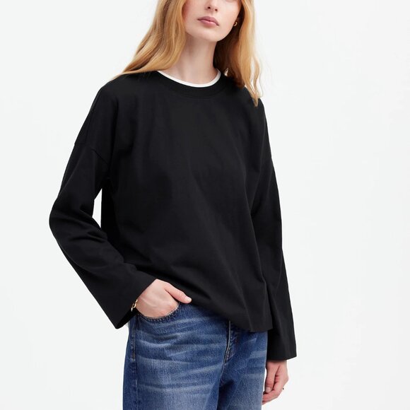 Madewell Easy Crewneck Long Sleeve Oversized Tee Black Size XS NWOT - Picture 1 of 8